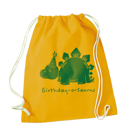 Birthday-o-saurus mustard drawstring bag
