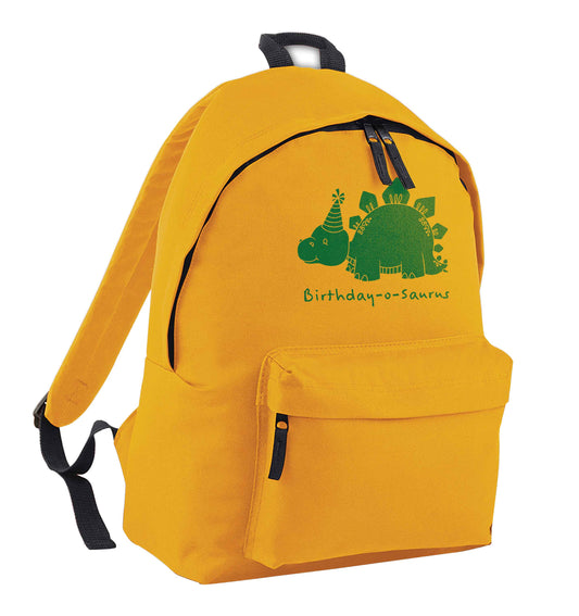 Birthday-o-saurus mustard adults backpack