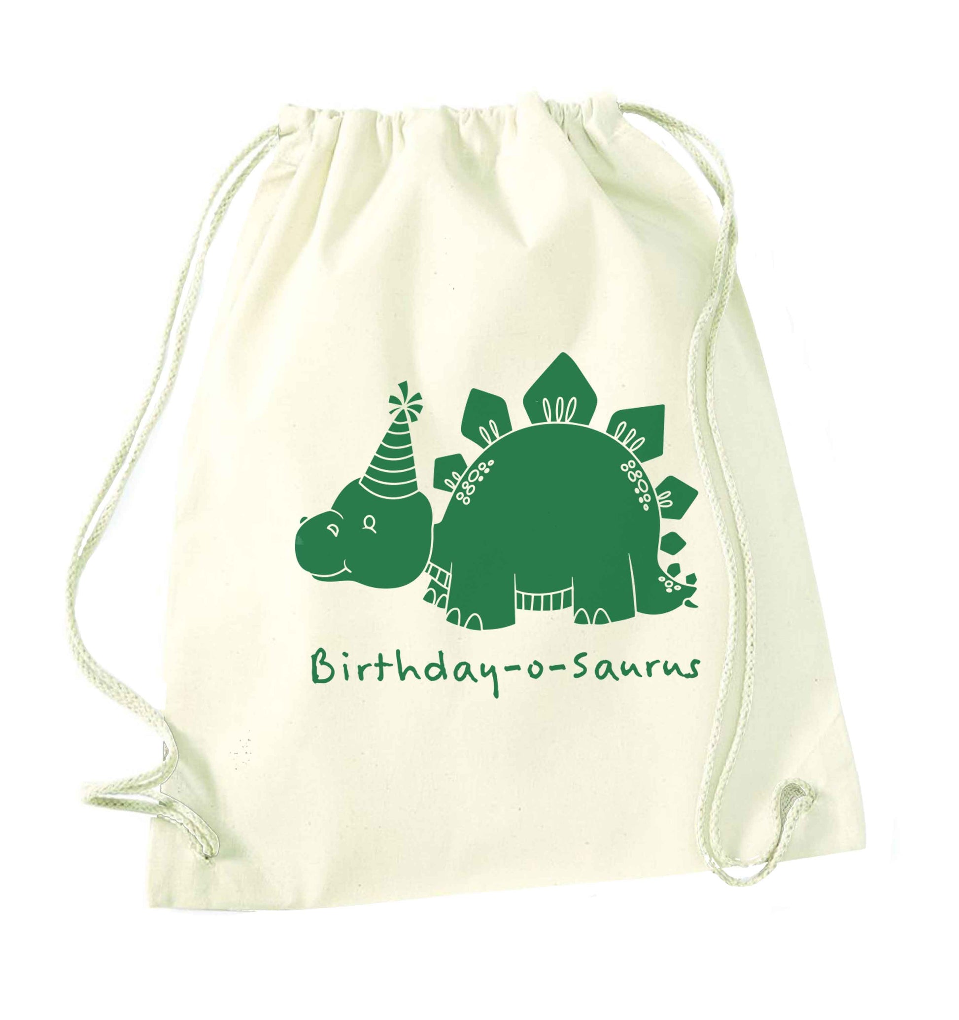 Birthday-o-saurus natural drawstring bag