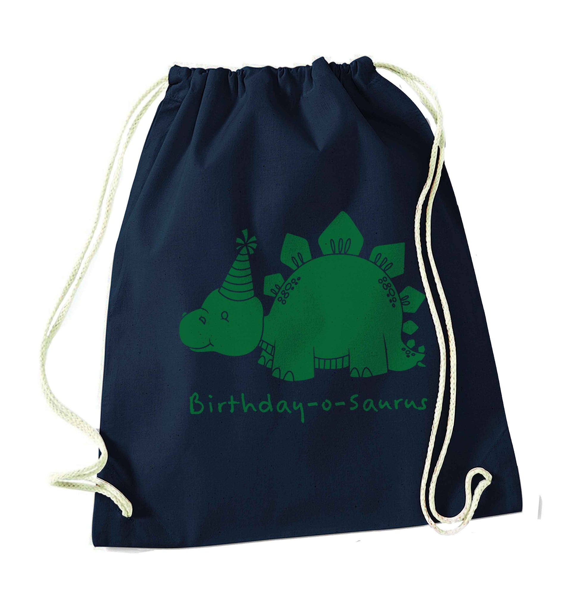 Birthday-o-saurus navy drawstring bag