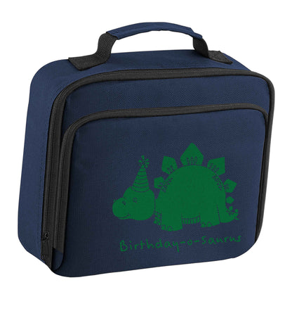 Birthday-o-saurus insulated navy lunch bag cooler