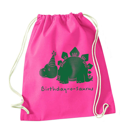 Birthday-o-saurus pink drawstring bag