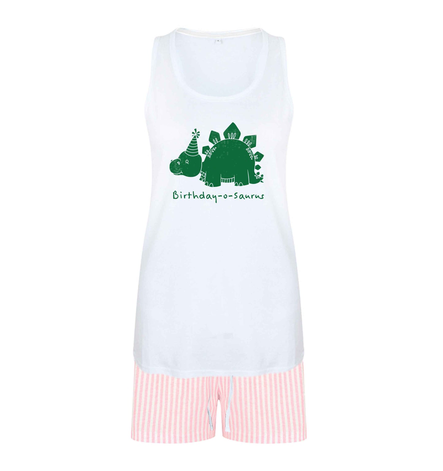 Birthday-o-saurus size XL women's pyjama shorts set in pink 