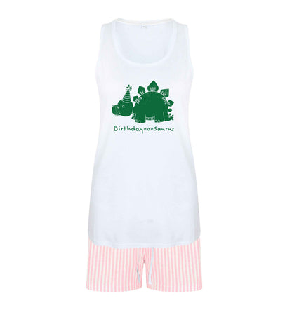 Birthday-o-saurus size XL women's pyjama shorts set in pink 