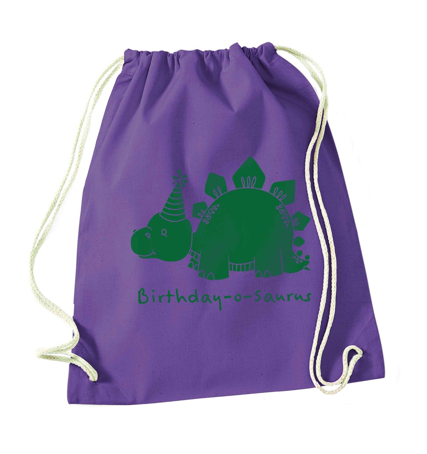 Birthday-o-saurus purple drawstring bag