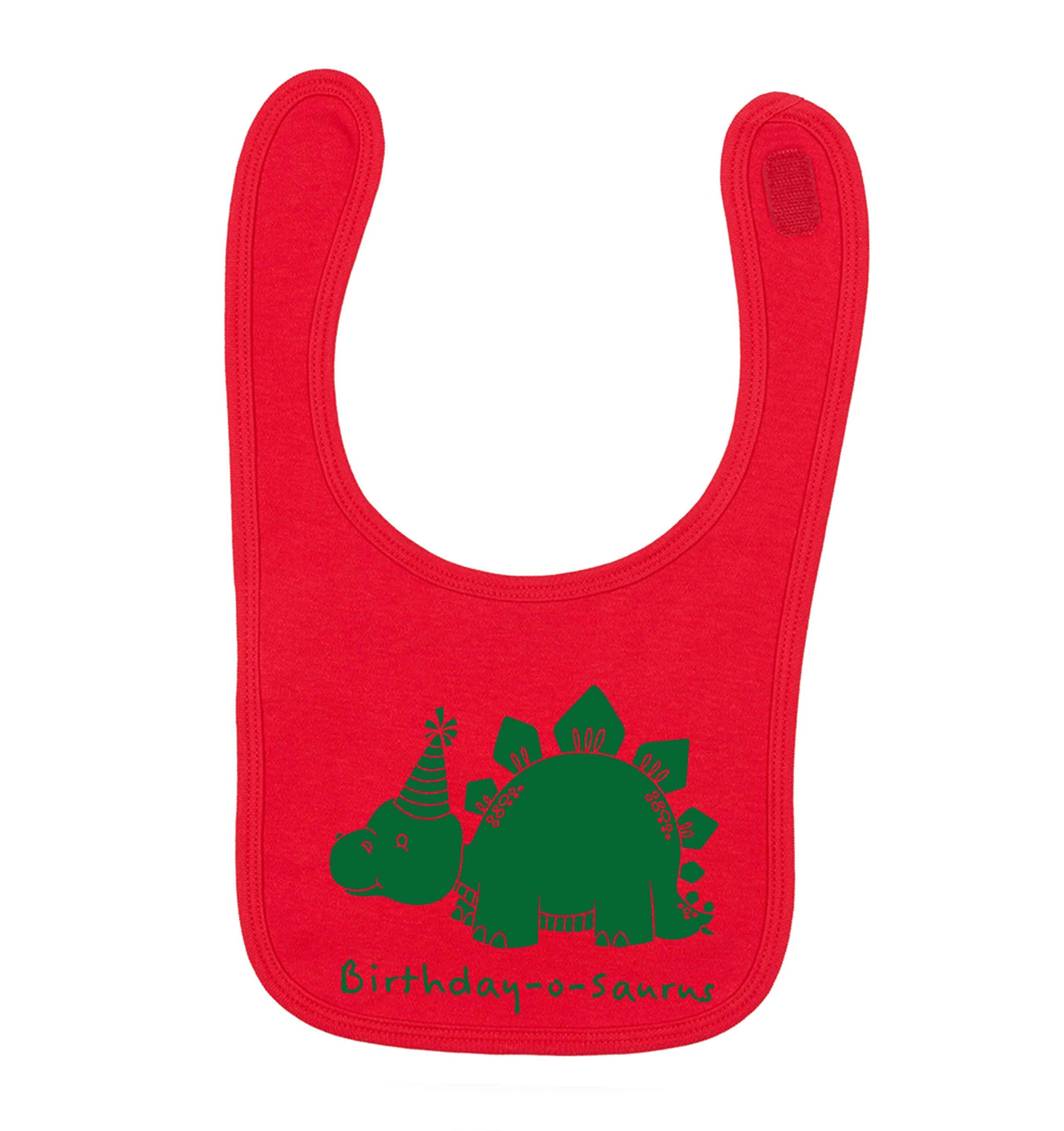 Birthday-o-saurus red baby bib