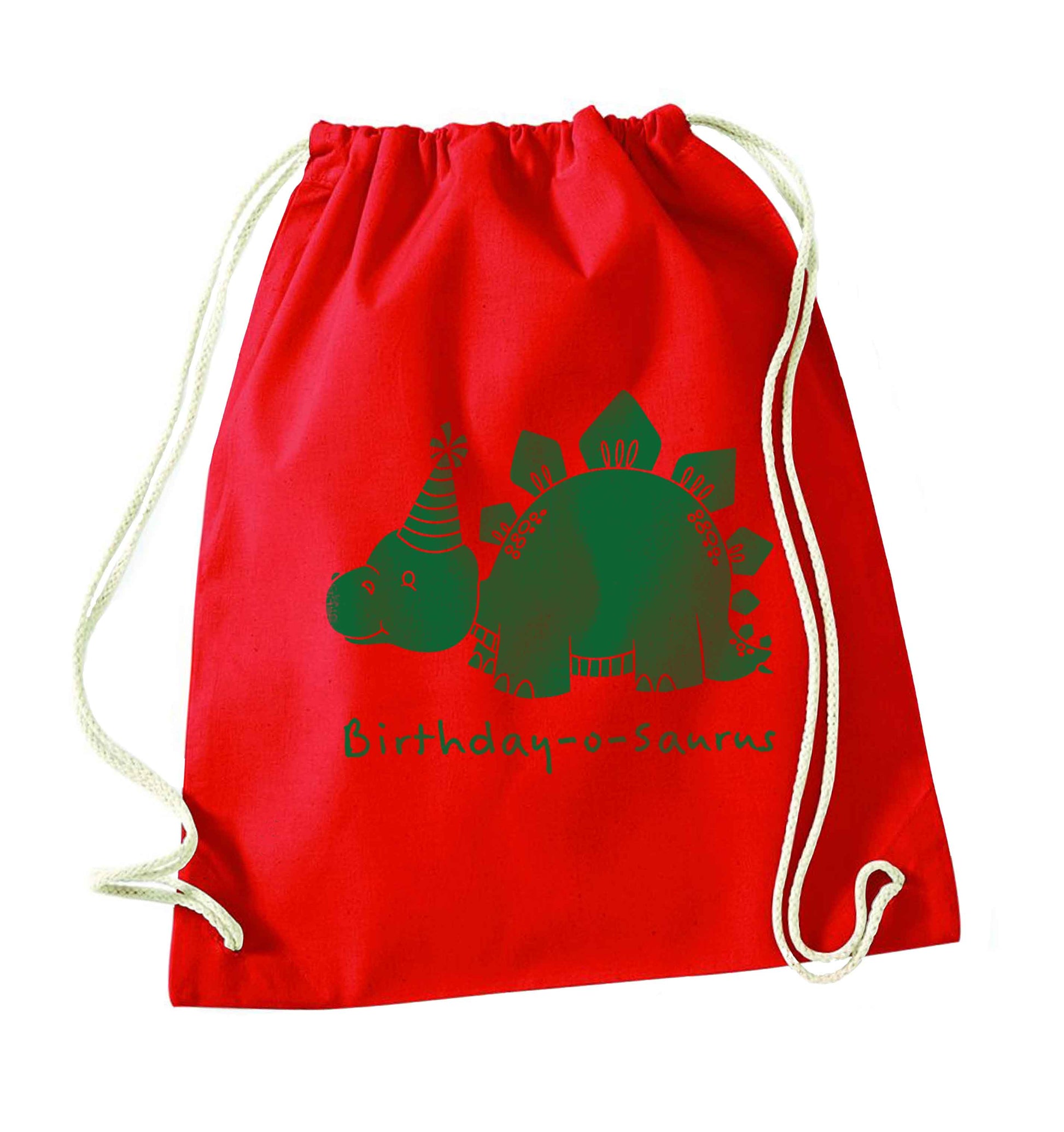 Birthday-o-saurus red drawstring bag 