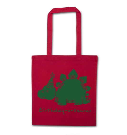 Birthday-o-saurus red tote bag