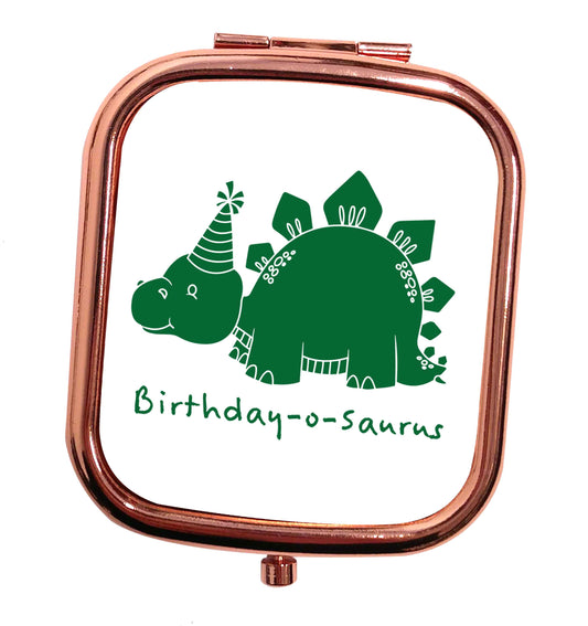 Birthday-o-saurus rose gold square pocket mirror