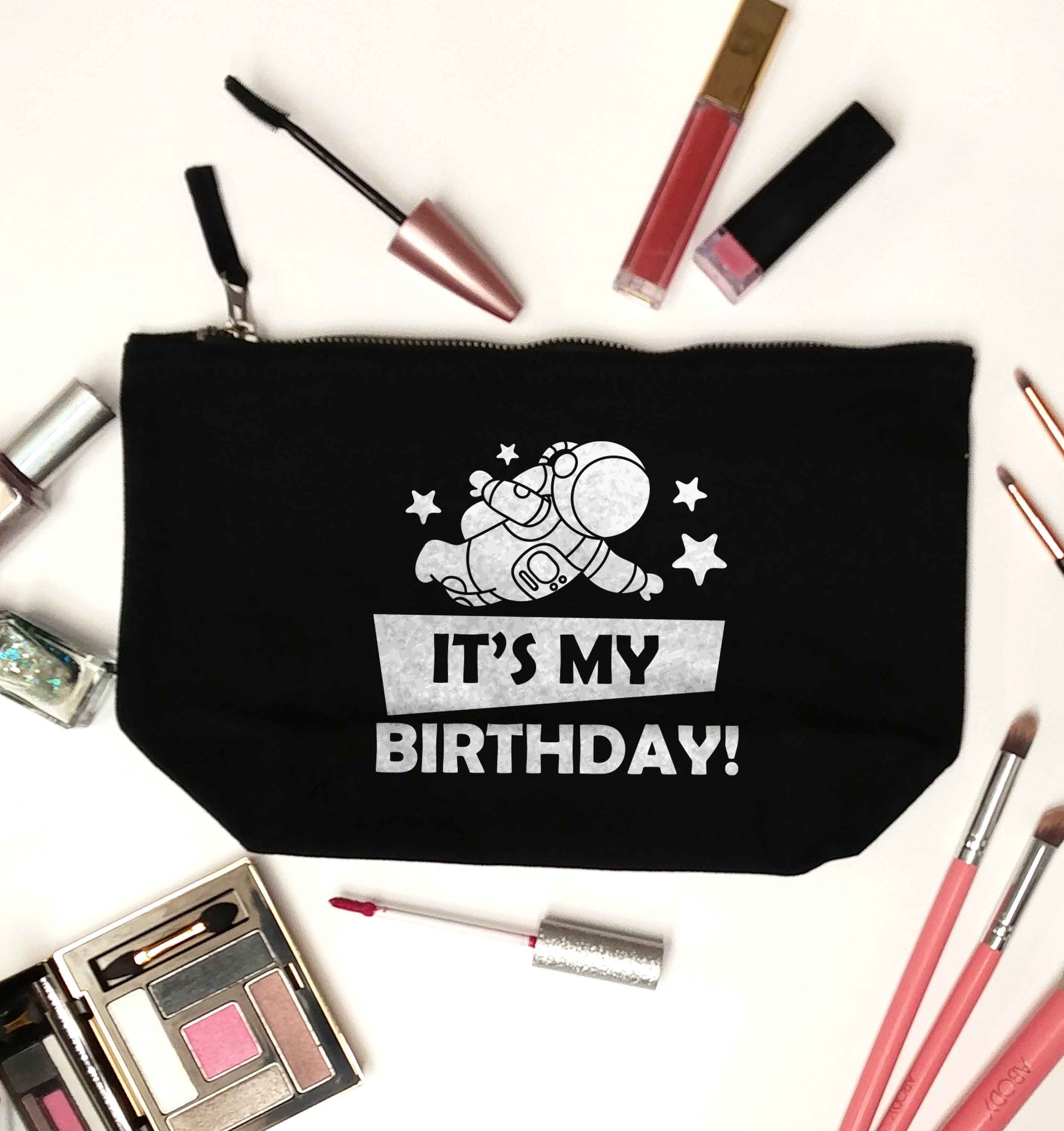 It's my birthday black makeup bag