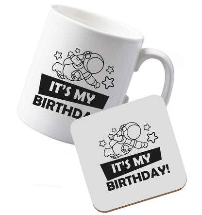 10 oz Ceramic mug and coaster It's my birthday both sides