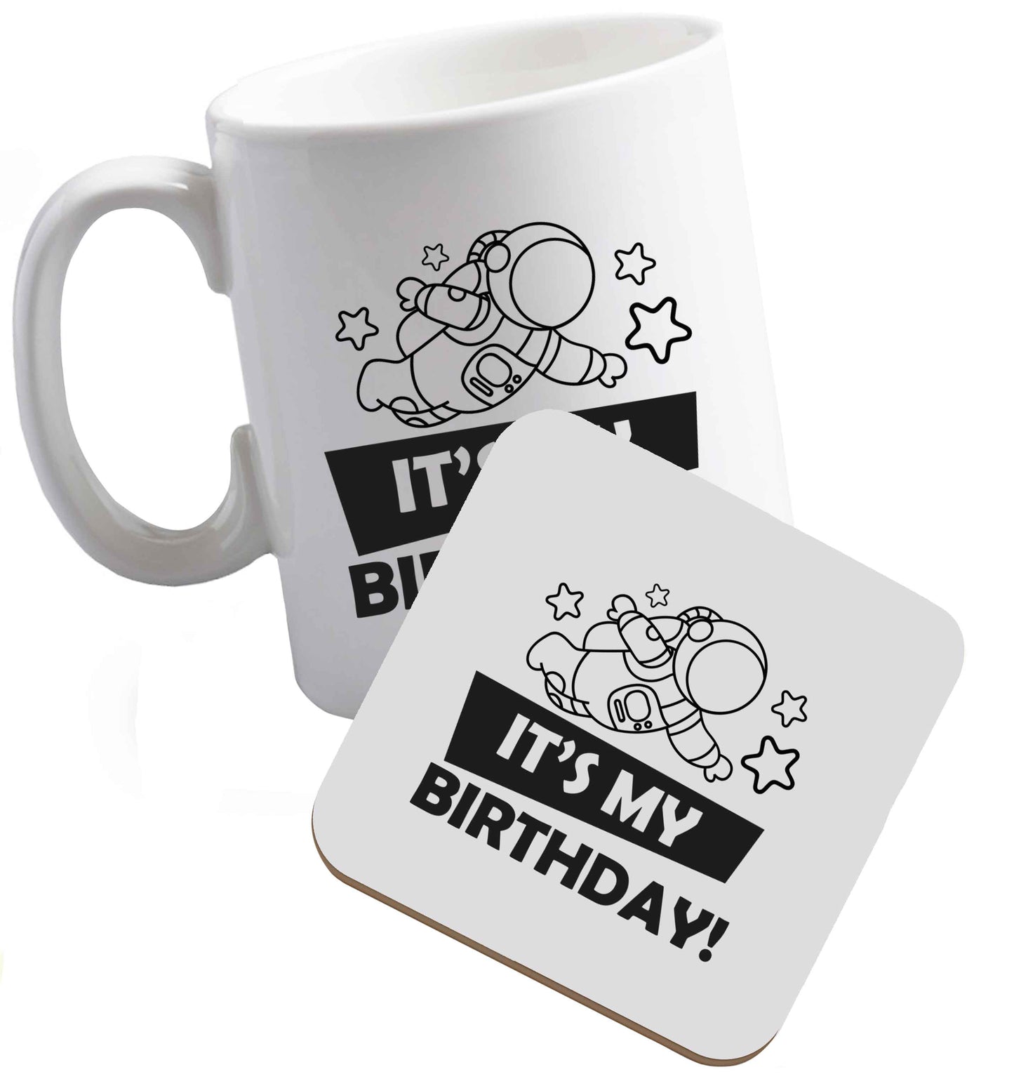 10 oz It's my birthday ceramic mug and coaster set right handed