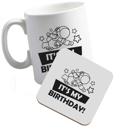 10 oz It's my birthday ceramic mug and coaster set right handed