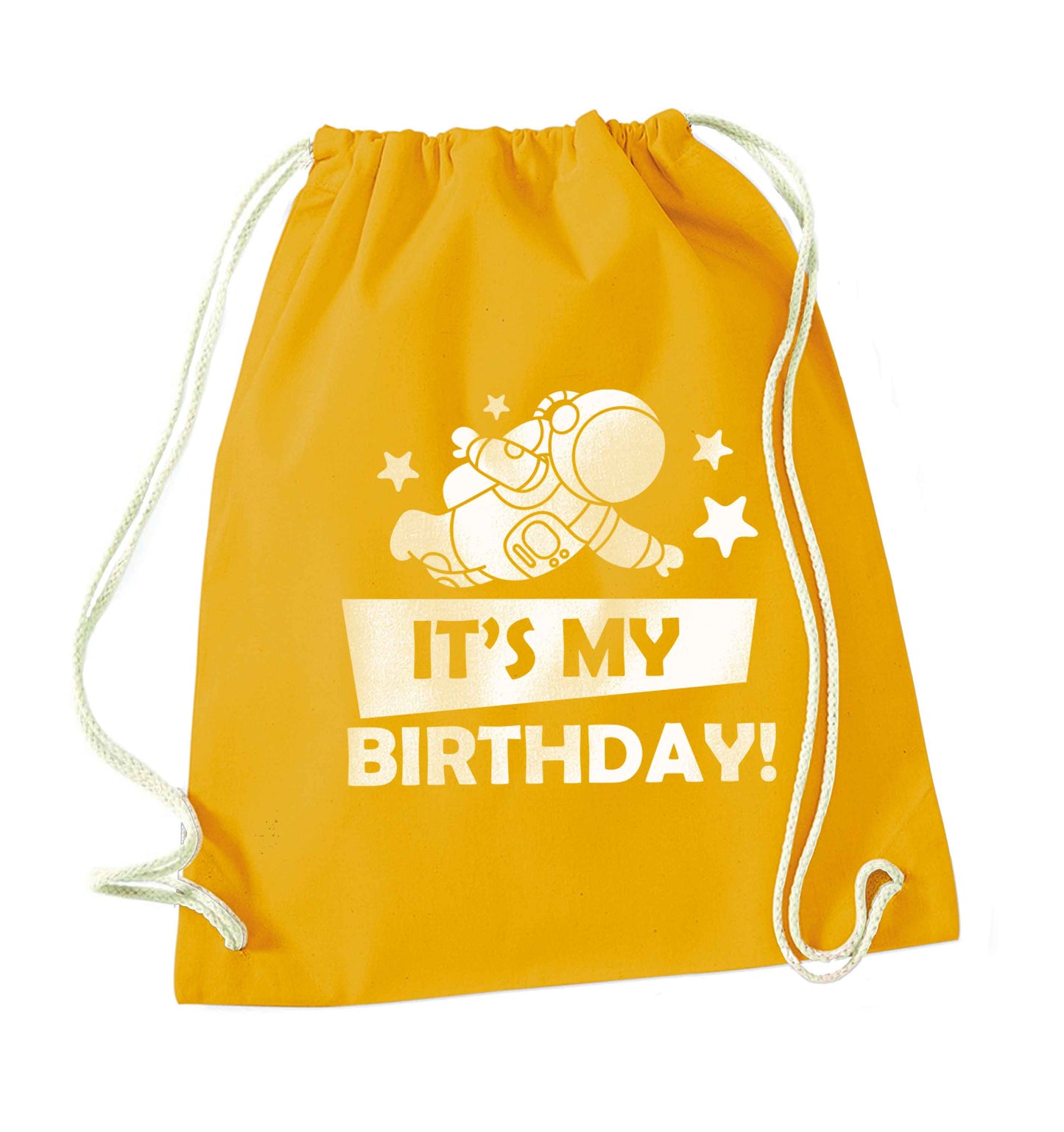 It's my birthday mustard drawstring bag