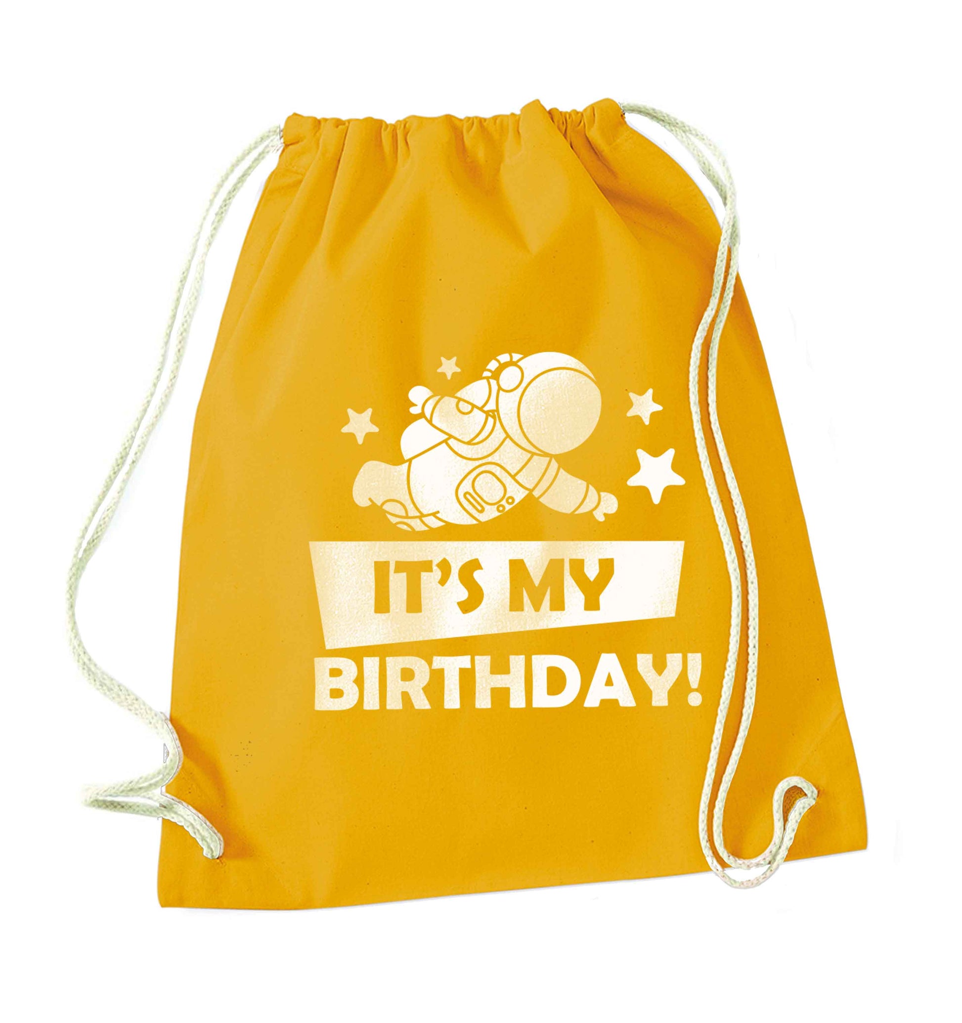 It's my birthday mustard drawstring bag