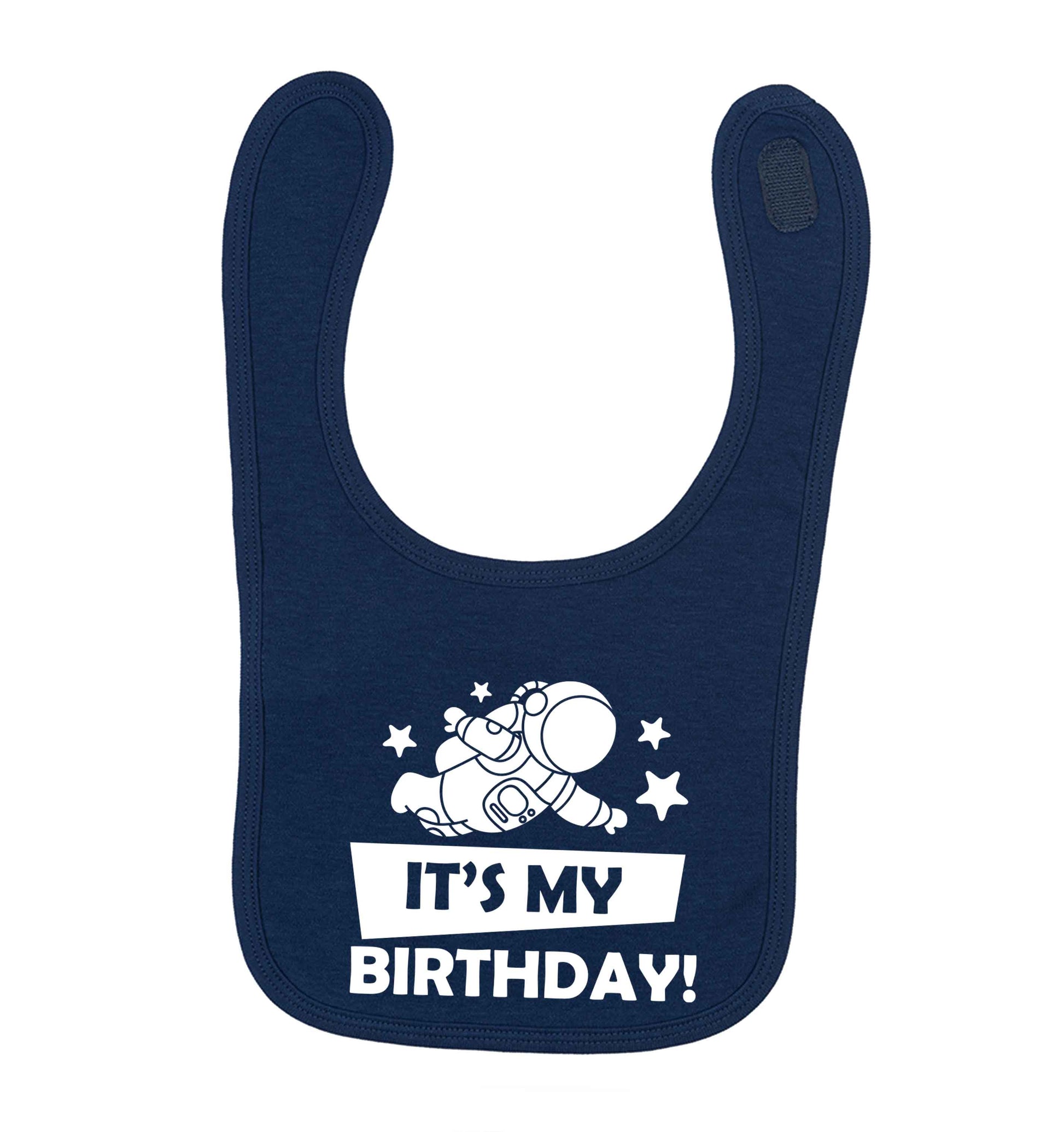 It's my birthday navy baby bib