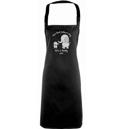 Our first Father's day personalised date and names adults black apron