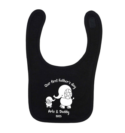 Our first Father's day personalised date and names black baby bib