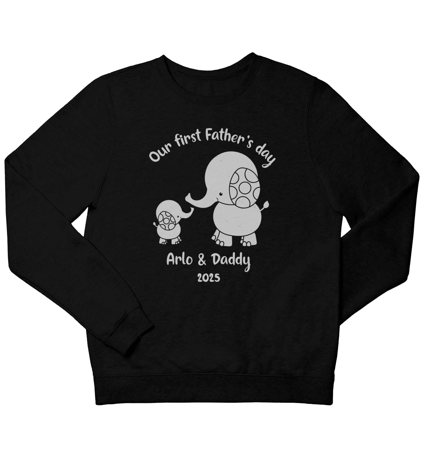 Our first Father's day personalised date and names children's black sweater 12-13 Years