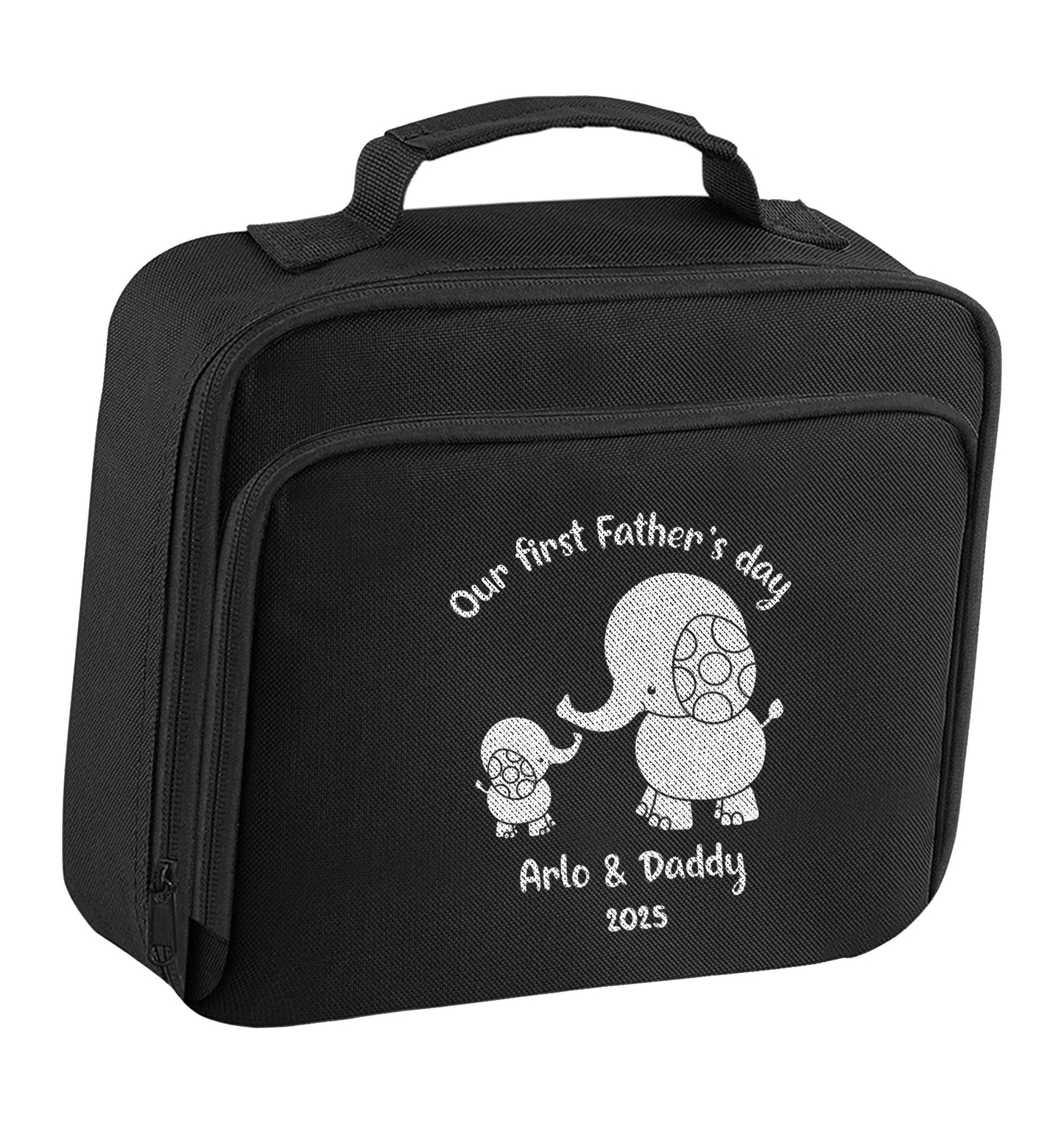 Our first Father's day personalised date and names insulated black lunch bag cooler