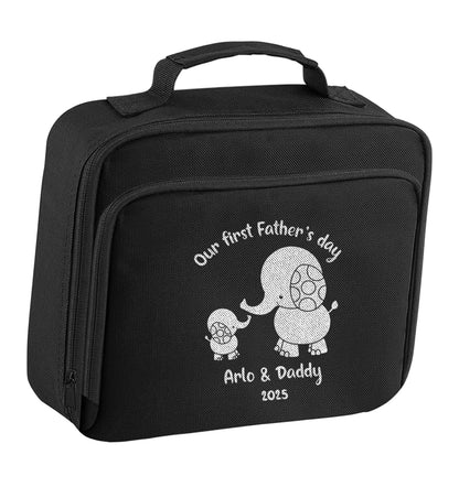 Our first Father's day personalised date and names insulated black lunch bag cooler