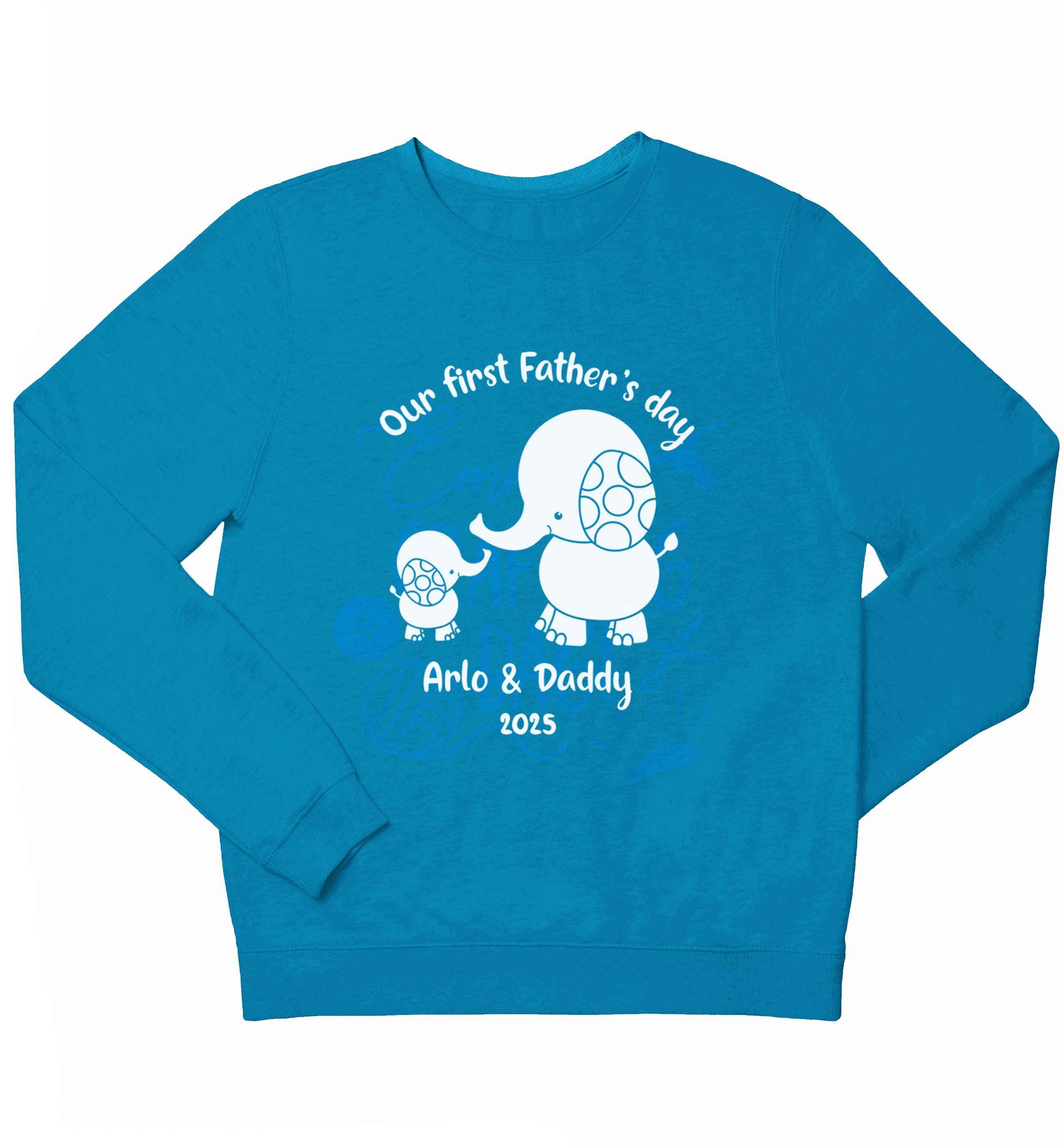 Our first Father's day personalised date and names children's blue sweater 12-13 Years