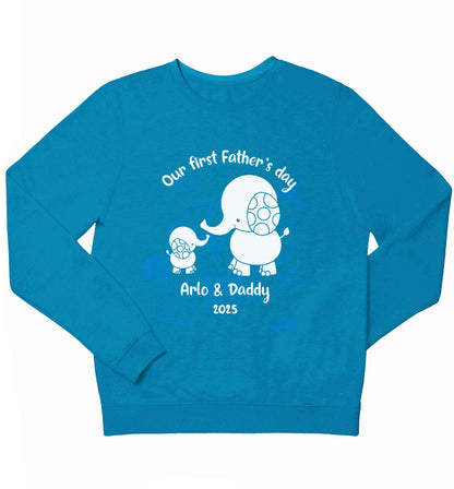 Our first Father's day personalised date and names children's blue sweater 12-13 Years