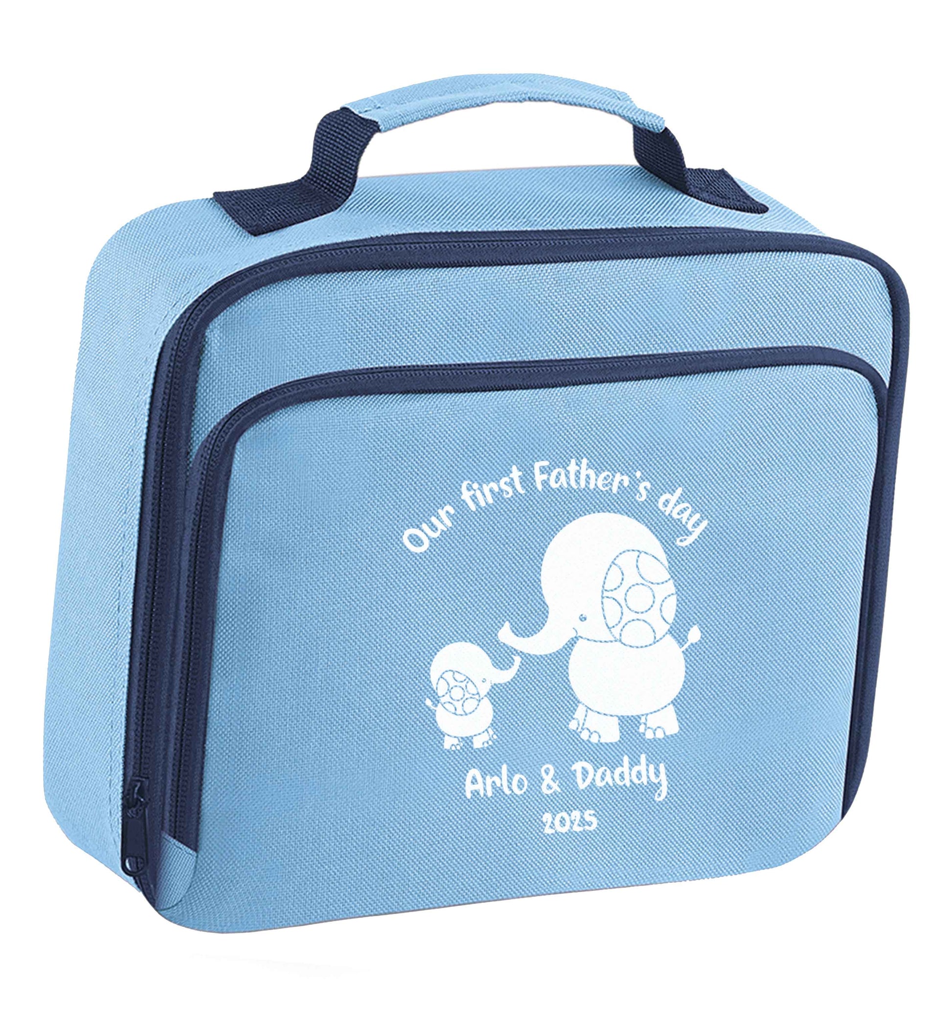 Our first Father's day personalised date and names insulated blue lunch bag cooler