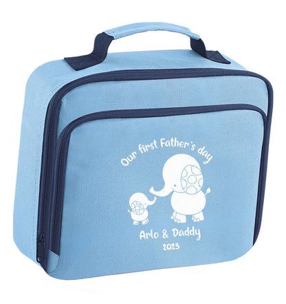 Our first Father's day personalised date and names insulated blue lunch bag cooler