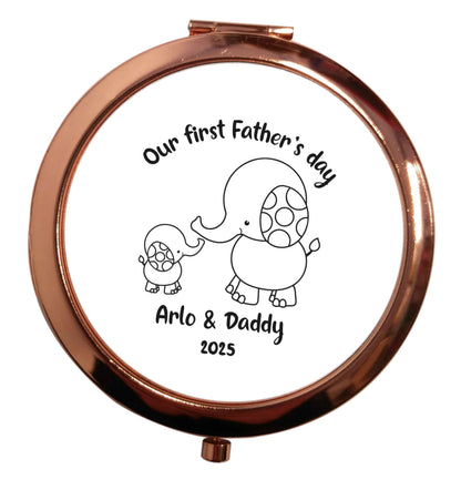 Our first Father's day personalised date and names rose gold circle pocket mirror