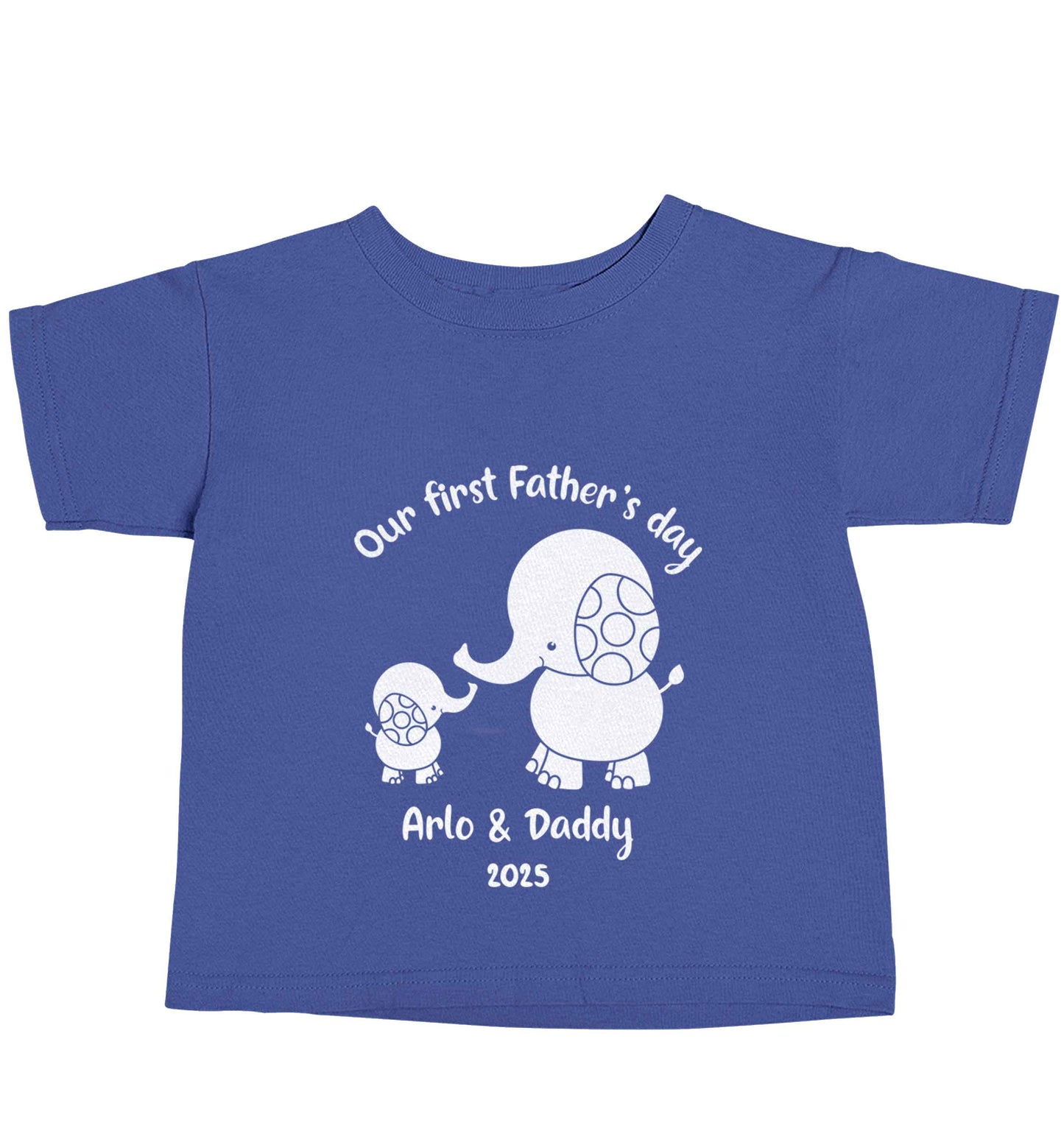 Our first Father's day personalised date and names blue baby toddler Tshirt 2 Years