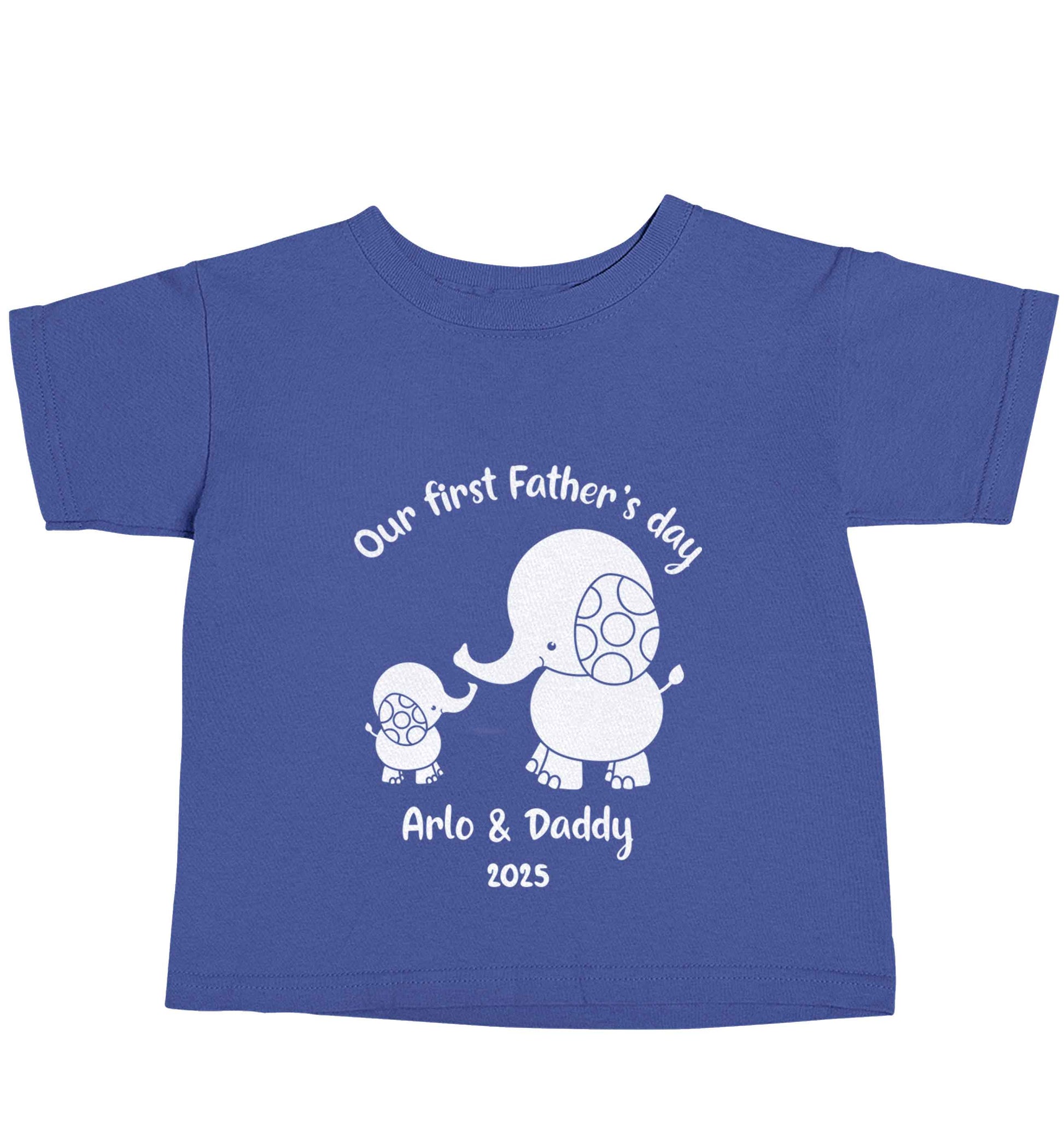 Our first Father's day personalised date and names blue baby toddler Tshirt 2 Years