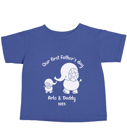 Our first Father's day personalised date and names blue baby toddler Tshirt 2 Years