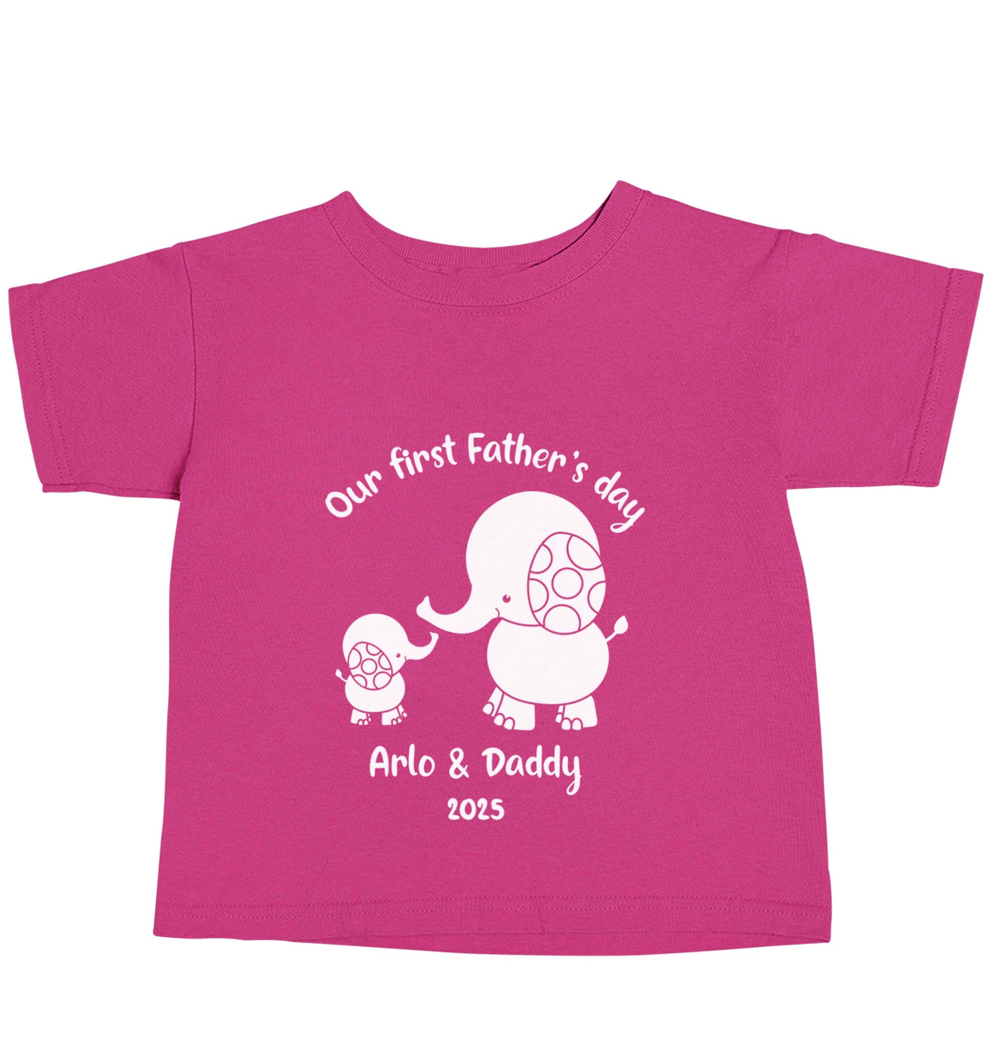 Our first Father's day personalised date and names pink baby toddler Tshirt 2 Years