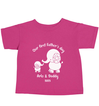 Our first Father's day personalised date and names pink baby toddler Tshirt 2 Years
