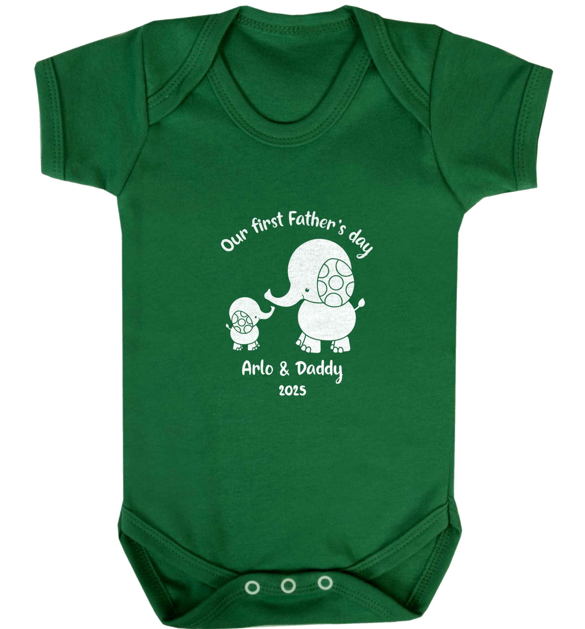 Our first Father's day personalised date and names baby vest green 18-24 months