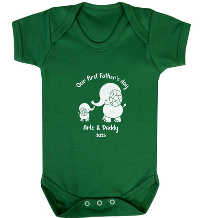 Our first Father's day personalised date and names baby vest green 18-24 months