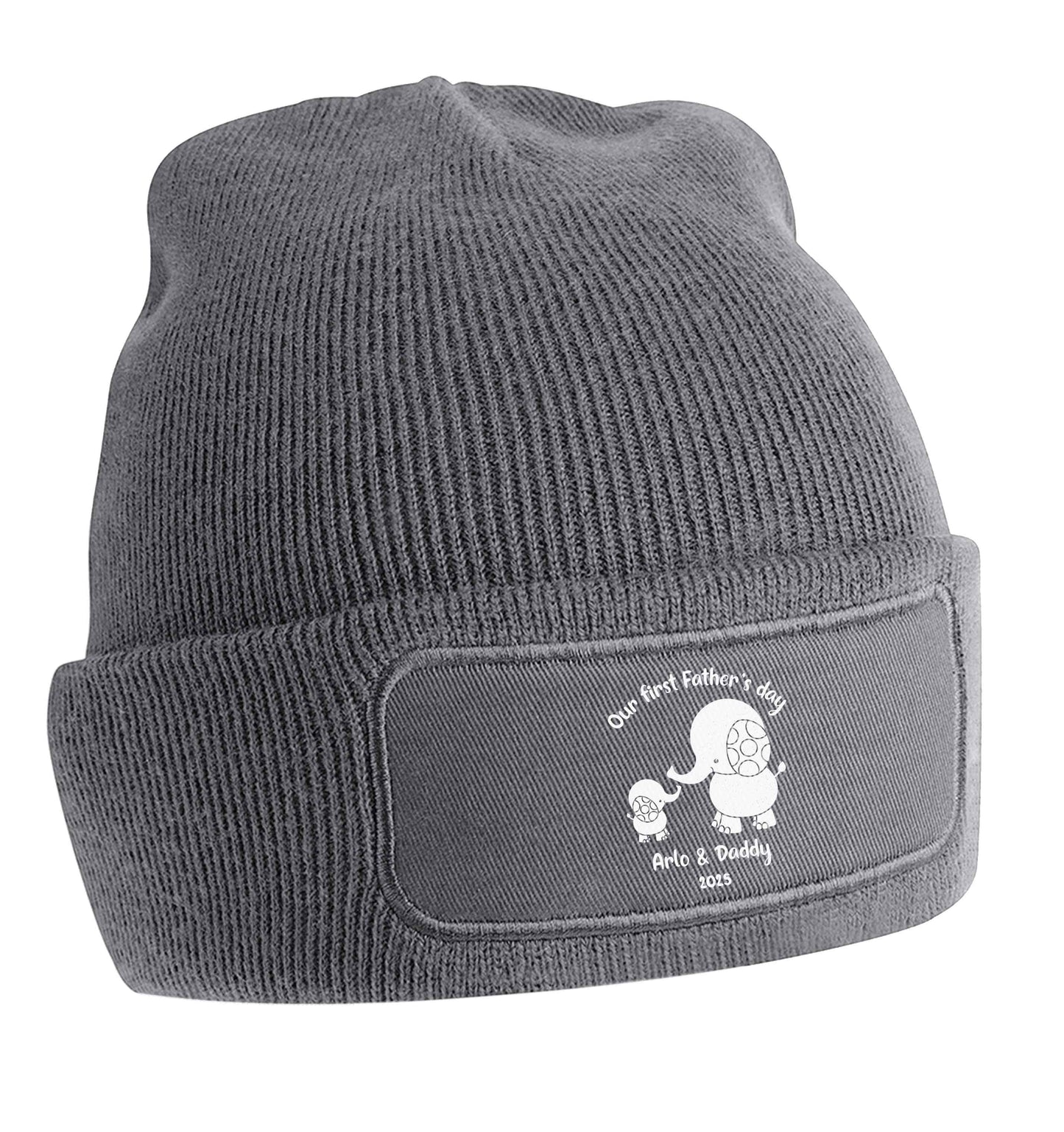 Our first Father's day personalised date and names beanie hat