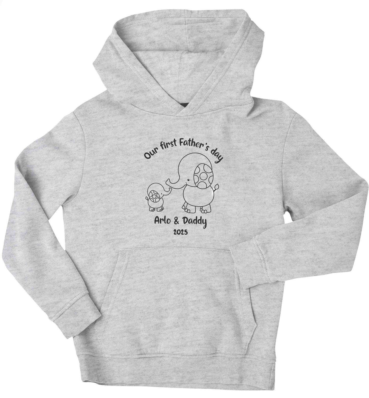 Our first Father's day personalised date and names children's grey hoodie 12-13 Years