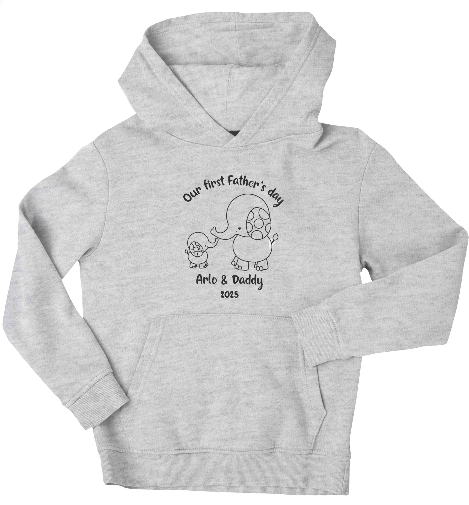 Our first Father's day personalised date and names children's grey hoodie 12-13 Years