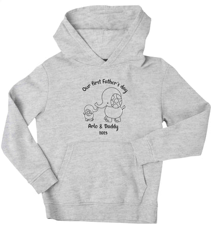 Our first Father's day personalised date and names children's grey hoodie 12-13 Years