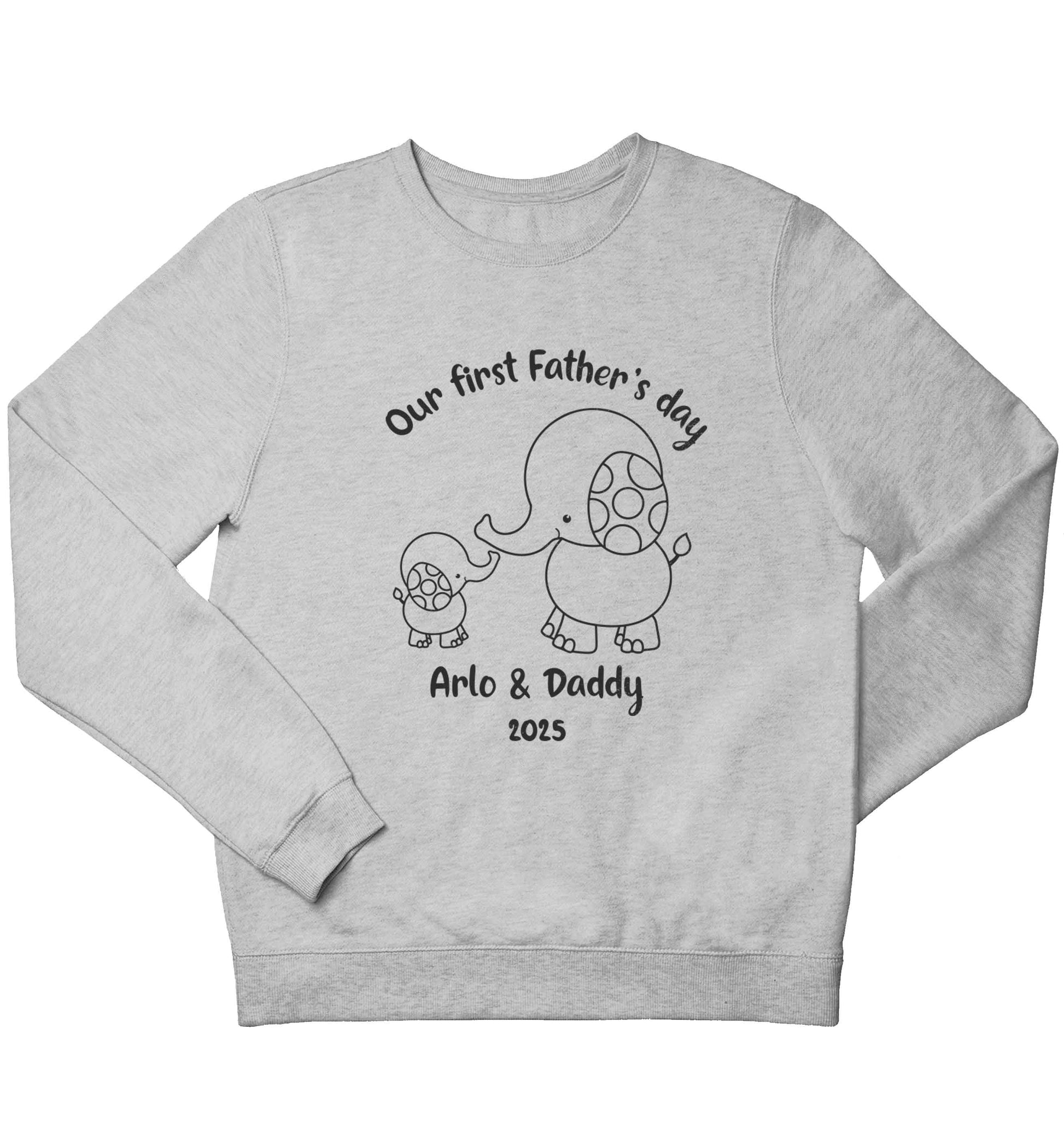 Our first Father's day personalised date and names children's grey sweater 12-13 Years