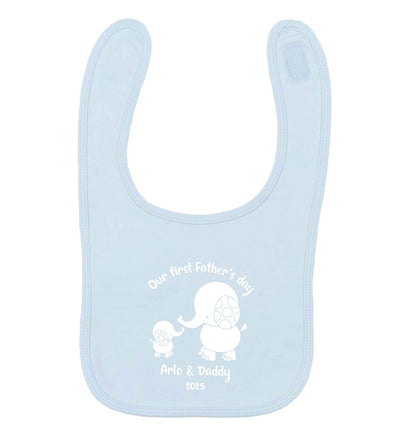 Our first Father's day personalised date and names pale blue baby bib
