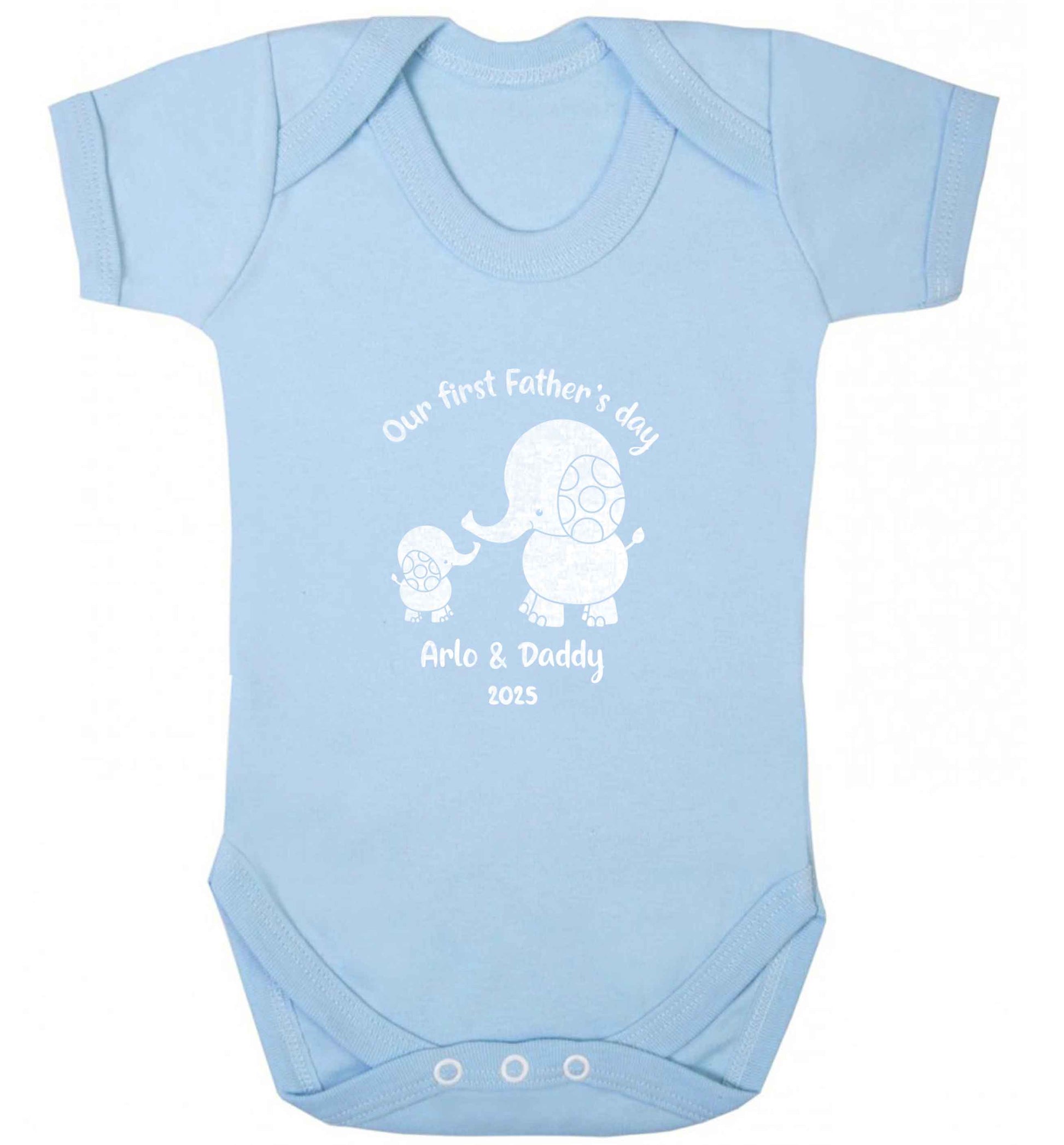 Our first Father's day personalised date and names baby vest pale blue 18-24 months