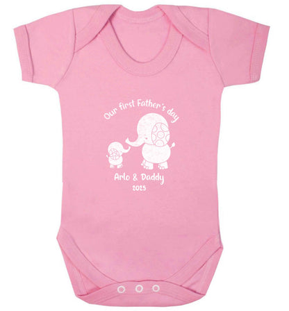 Our first Father's day personalised date and names baby vest pale pink 18-24 months