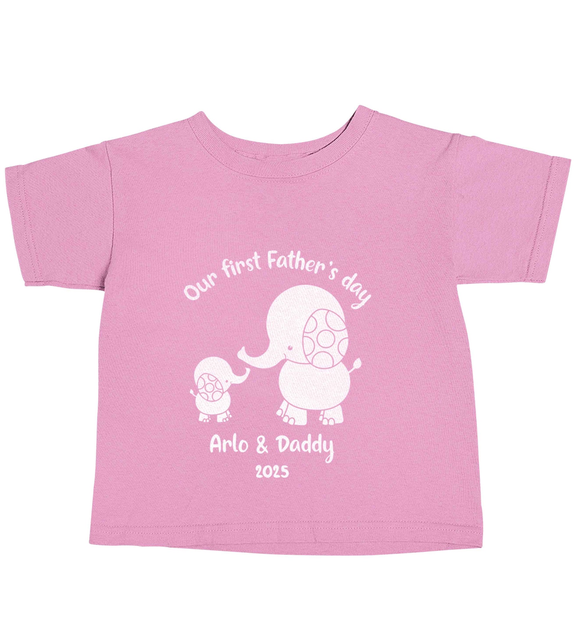Our first Father's day personalised date and names light pink baby toddler Tshirt 2 Years