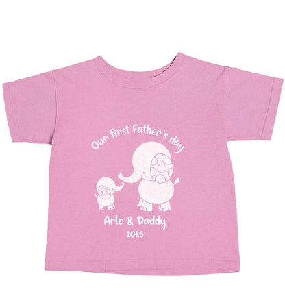 Our first Father's day personalised date and names light pink baby toddler Tshirt 2 Years
