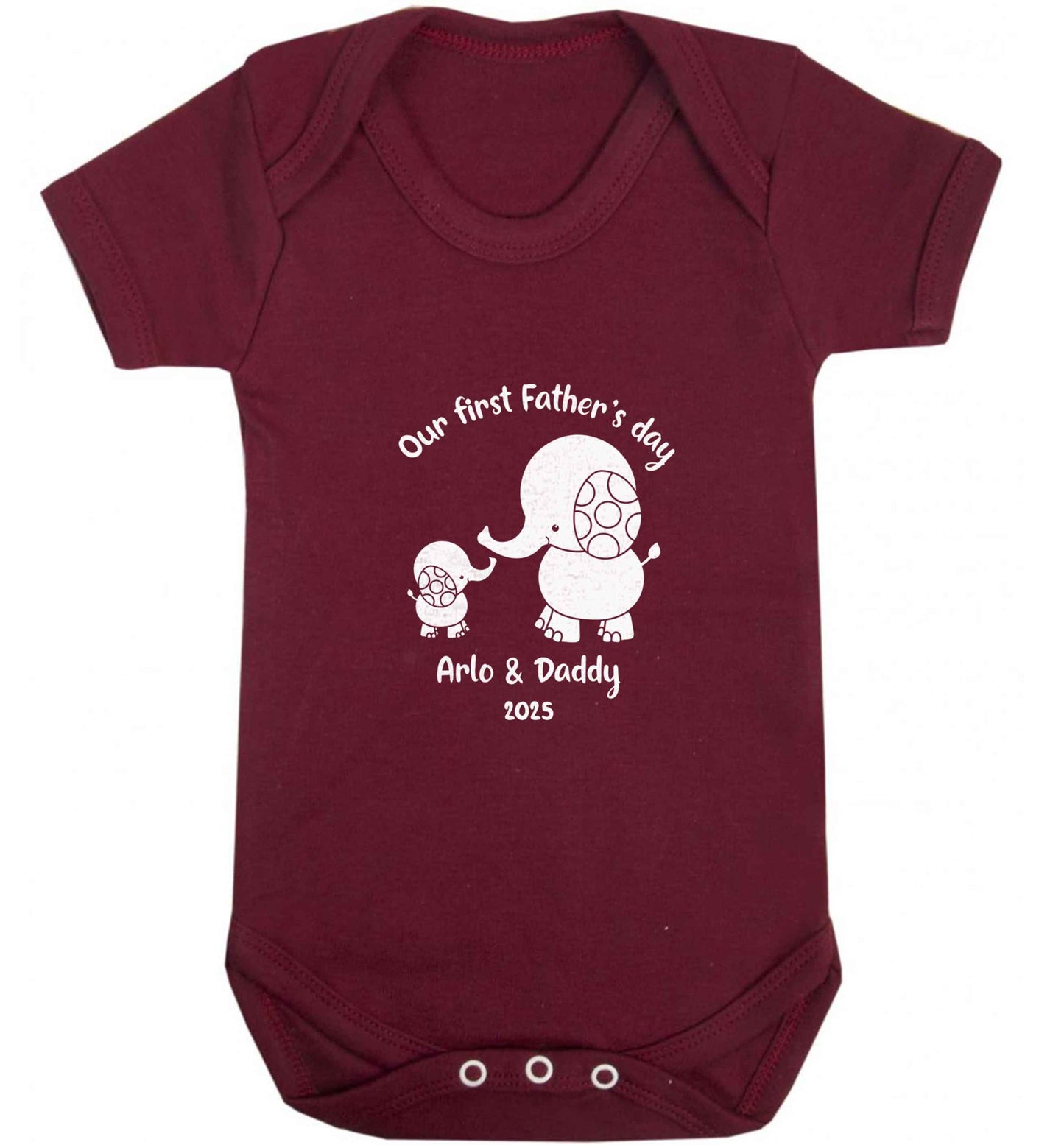 Our first Father's day personalised date and names baby vest maroon 18-24 months