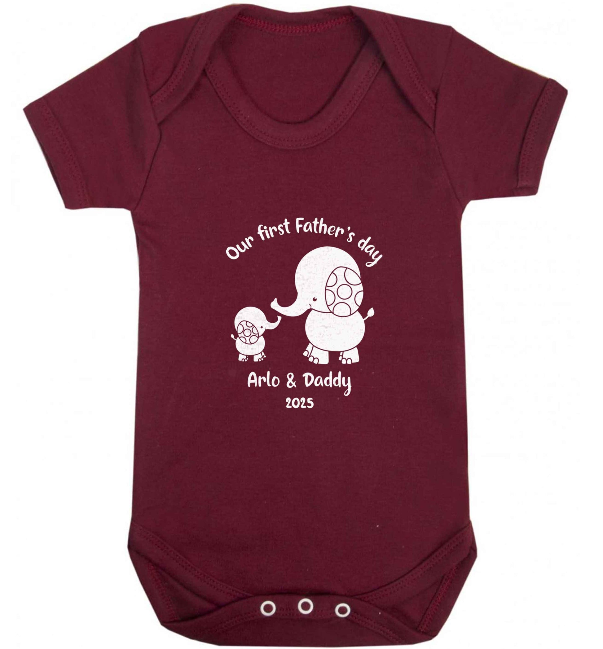 Our first Father's day personalised date and names baby vest maroon 18-24 months