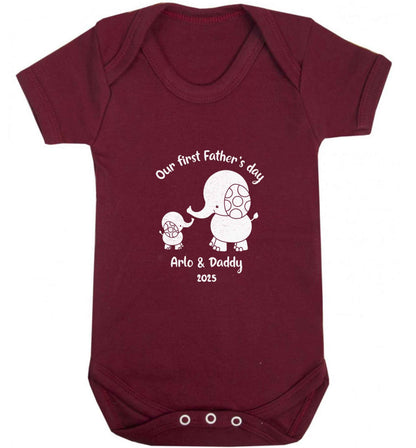 Our first Father's day personalised date and names baby vest maroon 18-24 months
